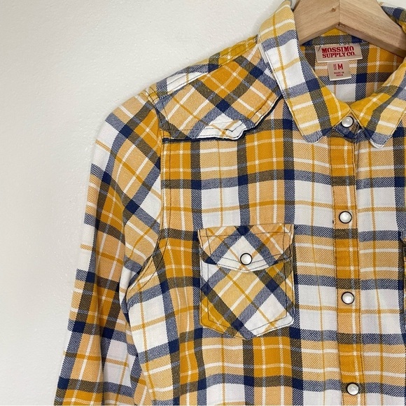 Mossimo Supply Co. Yellow Plaid Flannel Long Sleeve Button Front Shirt Small - Picture 3 of 7